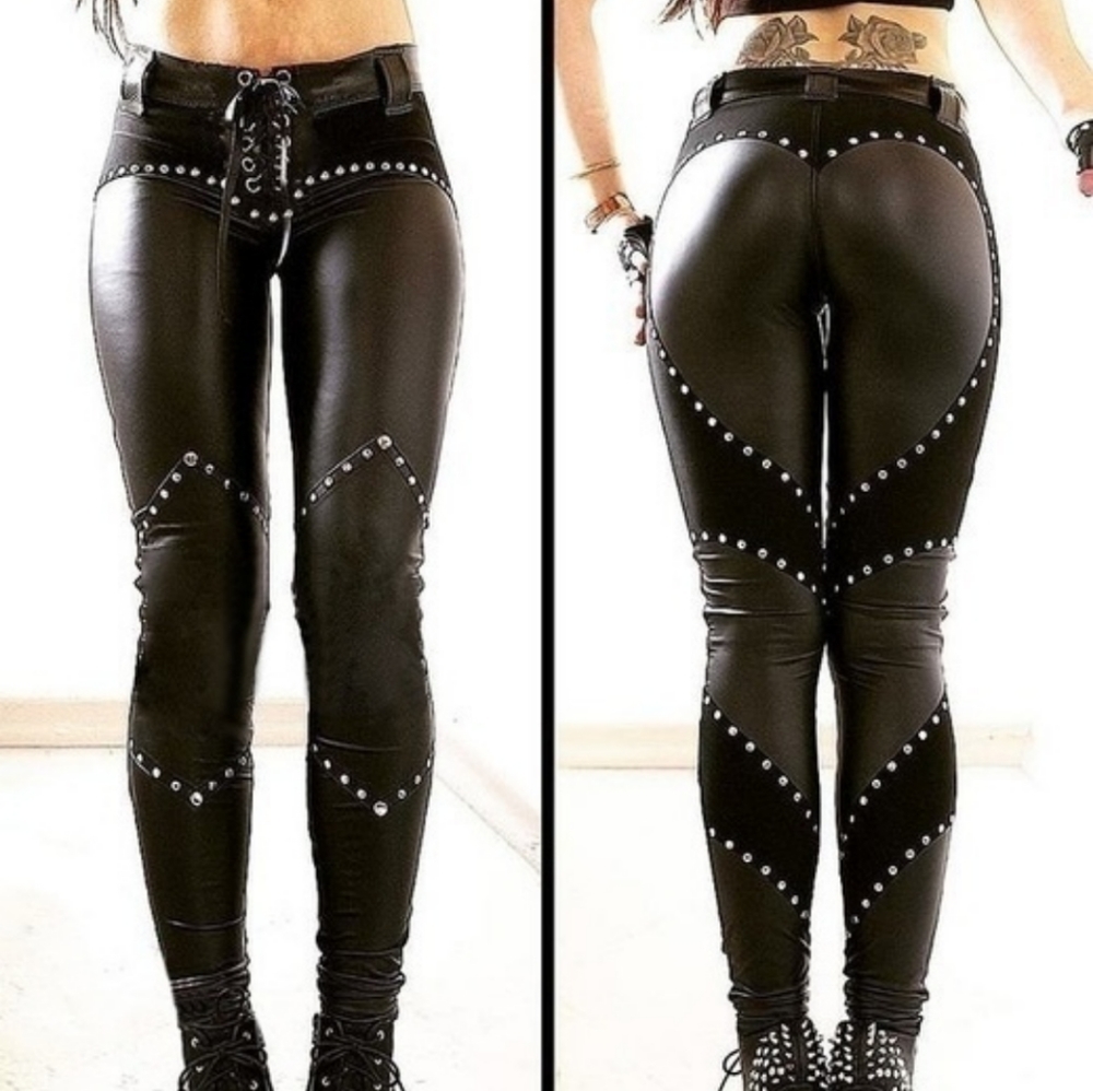 PU LEATHER BLACK LEATHER PANTS!  4